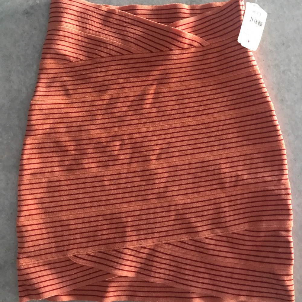 Orange stripe bandage mini skirt